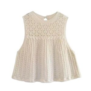 ZARA Cream Crochet Knit Babydoll Tank Top Size Large